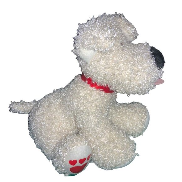 Hallmark White Fuzzy Puppy Dog Plush Stuffed Animal Red Bow Hearts - Picture 4 of 8